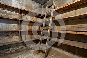 empty rustic pantry with a wooden ladder