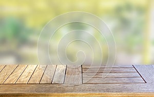 Empty rustic table against beautiful abstract summer background