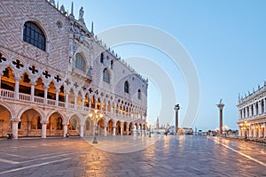 Empty San Marco square in Venice, wide angle view in the early morning