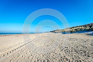 Empty sandy beach on the Dutch North Sea coast