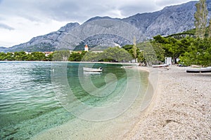 Empty Sandy Beach Near Promajna, Makarska, Dalmatia, Croatia