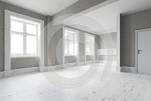 Empty Scandinavian interior with white wooden floor
