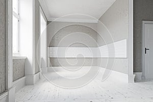 Empty Scandinavian interior with white wooden floor