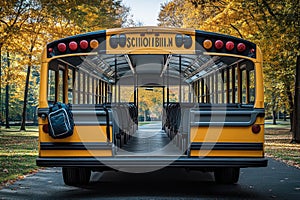 Empty School Bus in Autumn Park