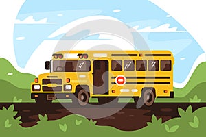 Empty school bus on trip, excursion.