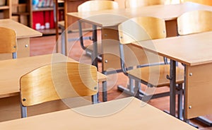 Empty school class after class. School desks and chairs, back to school