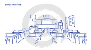 Empty school class room interior board desk sketch flow style horizontal
