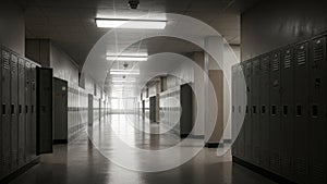 Empty School Hallway with Lockers and.