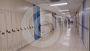 Empty School Hallway White Blue