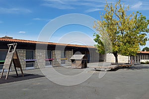 Empty schoolyard preschool building school playground