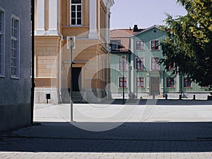 An empty schoolyard in summer