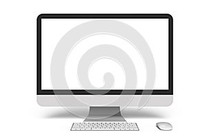 Empty screen Desktop keyboard, mouse front view on the white background