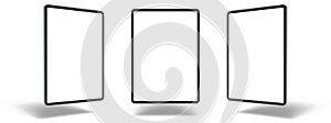 Empty screen tablet computer mock-up view on white background