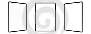 Empty screen tablet computer mock-up view on white background