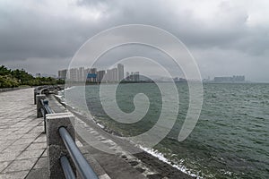 Empty sea embankment at cloudy day. Overcast Weihai, China