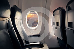 Empty seat on airplane while covid-19 outbreak destroy travel and airline business