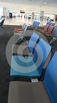 Empty seats in the airport hall during the coronavirus