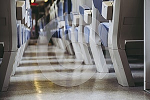 Empty seats and aisle in a train