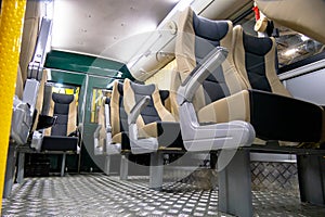 Empty seats in the interior of a passenger minivan car