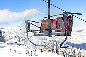 Chair lift at the ski resort Bukovel in Ukraine