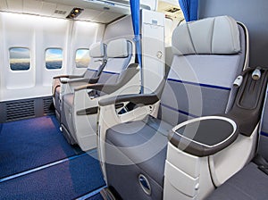 Empty seats in a modern airplane