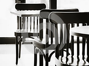 Empty seats Table chair set in Restaurant Cafe Black and white