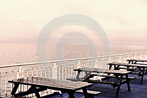 Seats and tables on a ferry boat