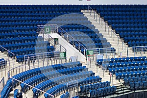 Empty seats on tribune ice arena. seating rows spectator in ice hockey stadium