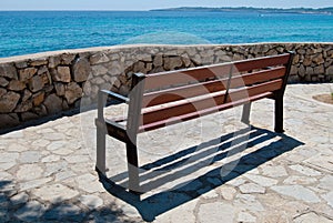 Empty seaview bench in Cala Bona, Majorca, Spain
