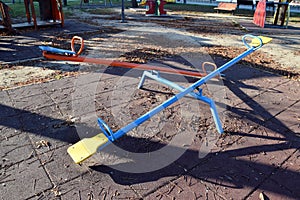 The empty seesaws for children in the park