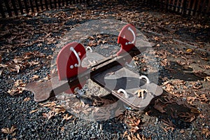 Empty seesaws children park toys on an amusement park