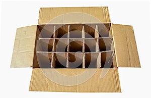 Empty segmented wine cardboard box