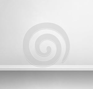 Empty shelf on a white wall. Background template. Square banner