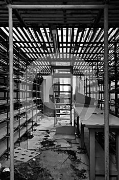 Empty shelves in storage room