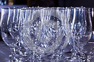 Empty Shiny White Glasses on Bar