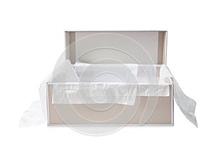 Empty shoebox with protective paper