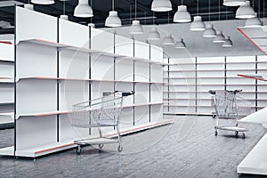 Empty shop white shelves