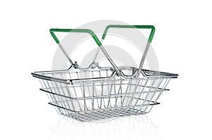 Empty shopping basket close up isolated on white background