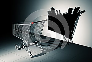 Empty Shopping Cart Cast Shadow On The Wall As Shopping Cart Full Of Food