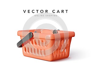 Empty shopping cart isolated on white background. Realistic red shopping basket with shadow. Vector illustration