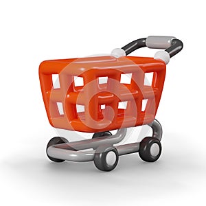 Empty shopping cart on white background. Symbol of grand purchases