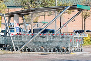 Empty shopping carts stacked together