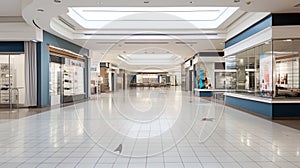 An empty shopping center with moka advertising shields