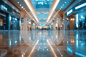 an empty shopping mall in blurred background .Generative AI