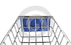 Empty shopping trolley isolated on white