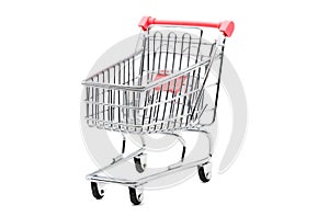 Empty shopping trolley isolated on white
