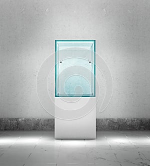 Empty showcase with searchlights, Against the gray wall.