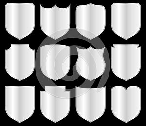 Empty silver frame badges, shields set, vector illustration