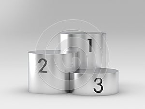 Empty silver winners podium on white background. 3D rendering.