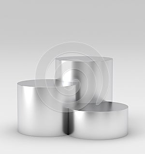 Empty silver winners podium on white background. 3D rendering.